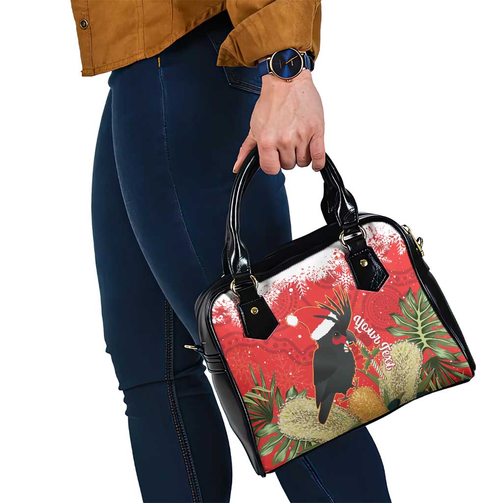 Personalised Palm Cockatoo Australia Christmas Shoulder Handbag Merry Chrissie - Banksia Flowers