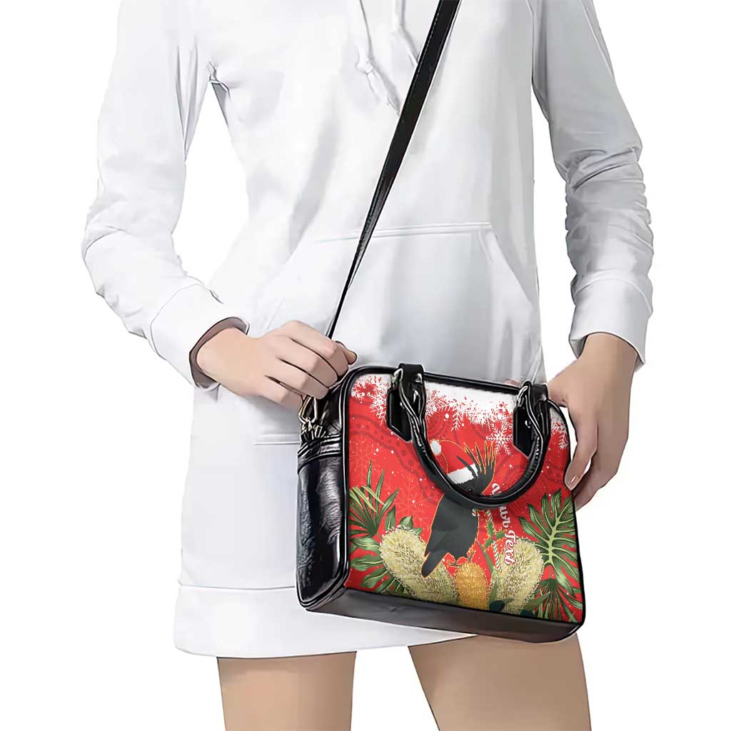 Personalised Palm Cockatoo Australia Christmas Shoulder Handbag Merry Chrissie - Banksia Flowers
