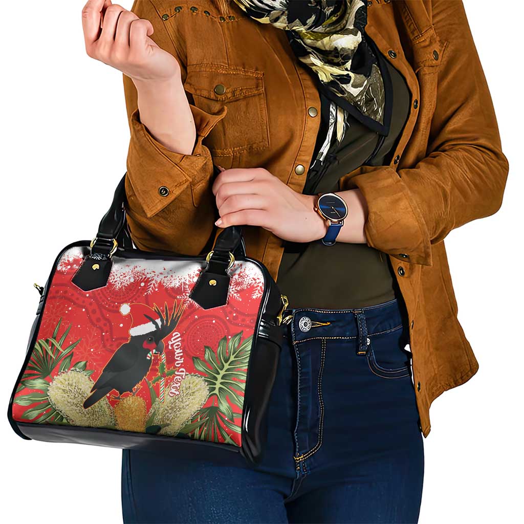 Personalised Palm Cockatoo Australia Christmas Shoulder Handbag Merry Chrissie - Banksia Flowers