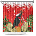 Personalised Palm Cockatoo Australia Christmas Shower Curtain Merry Chrissie - Banksia Flowers