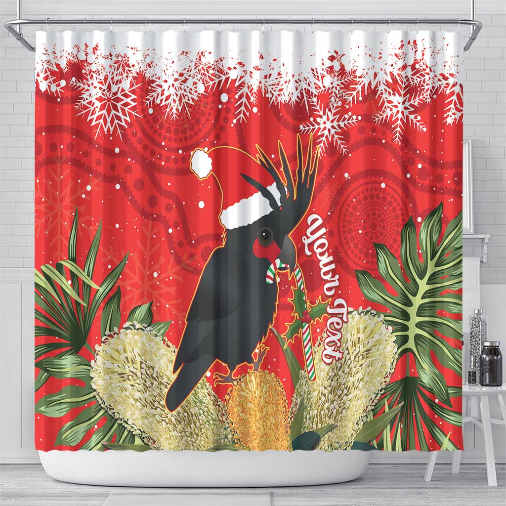 Personalised Palm Cockatoo Australia Christmas Shower Curtain Merry Chrissie - Banksia Flowers