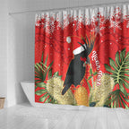 Personalised Palm Cockatoo Australia Christmas Shower Curtain Merry Chrissie - Banksia Flowers