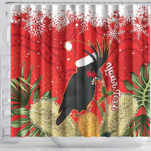 Personalised Palm Cockatoo Australia Christmas Shower Curtain Merry Chrissie - Banksia Flowers