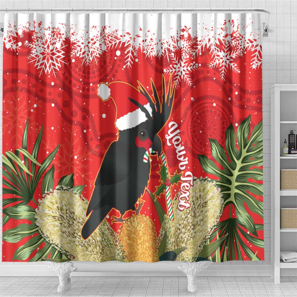 Personalised Palm Cockatoo Australia Christmas Shower Curtain Merry Chrissie - Banksia Flowers