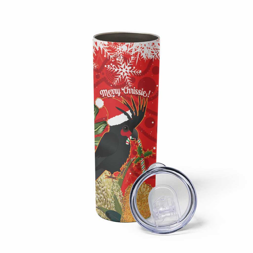 Personalised Palm Cockatoo Australia Christmas Skinny Tumbler Merry Chrissie - Banksia Flowers