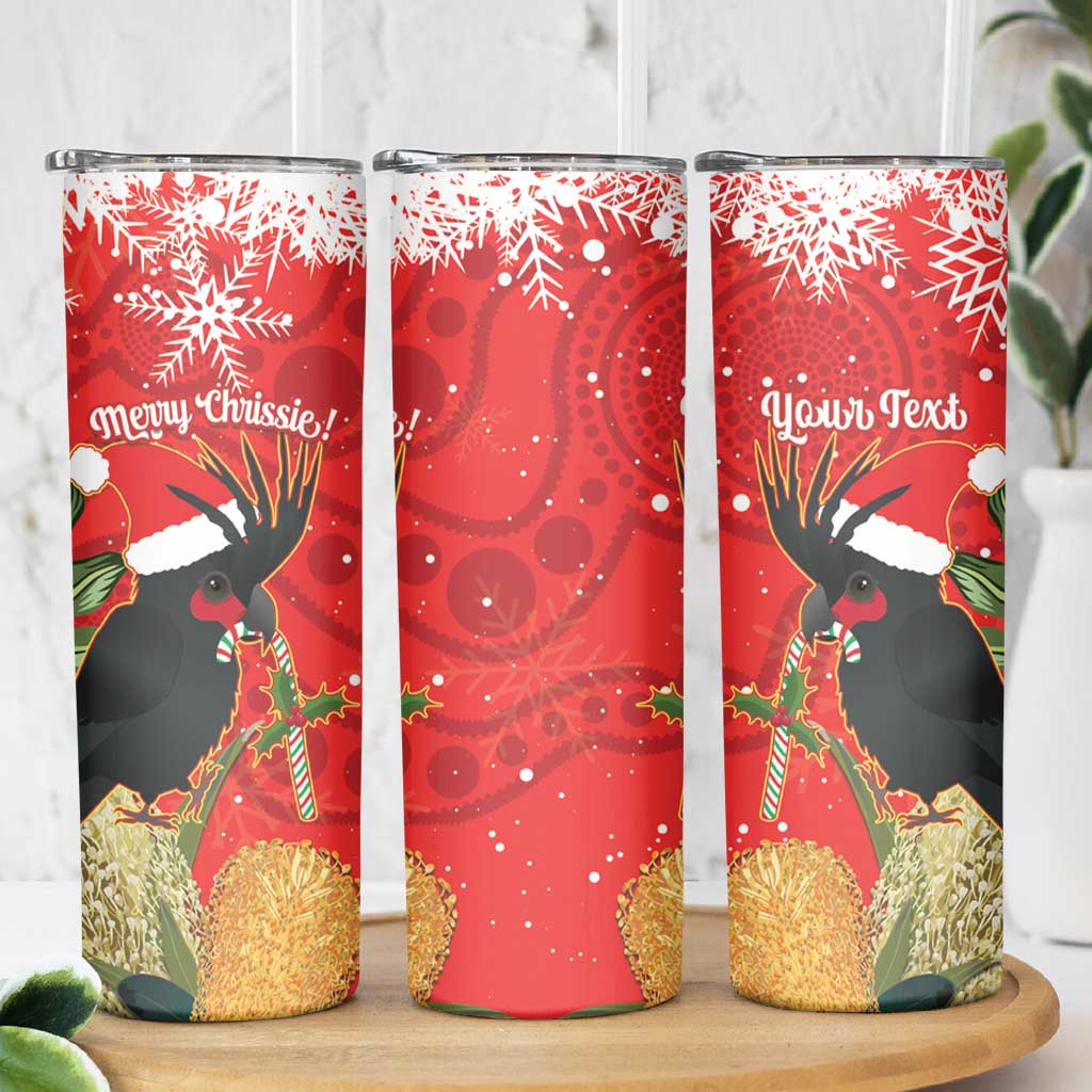 Personalised Palm Cockatoo Australia Christmas Skinny Tumbler Merry Chrissie - Banksia Flowers