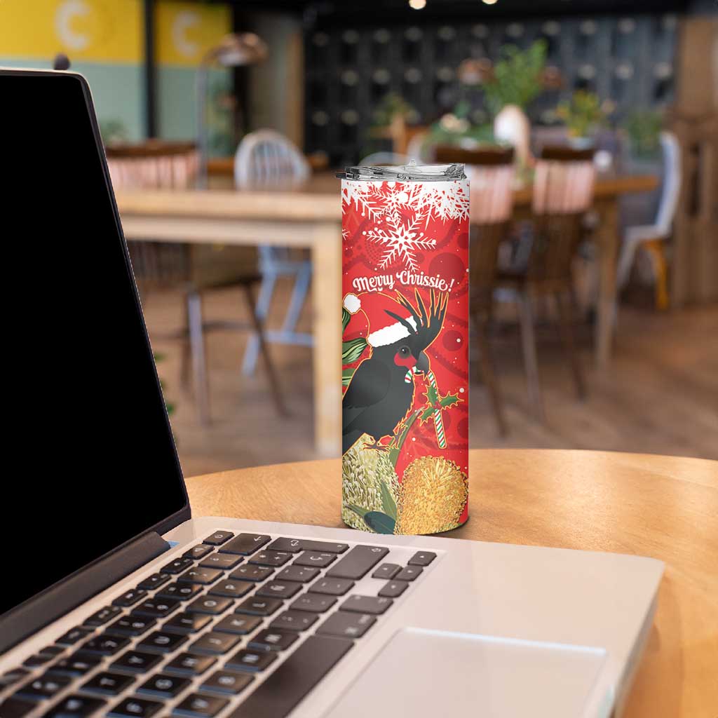 Personalised Palm Cockatoo Australia Christmas Skinny Tumbler Merry Chrissie - Banksia Flowers