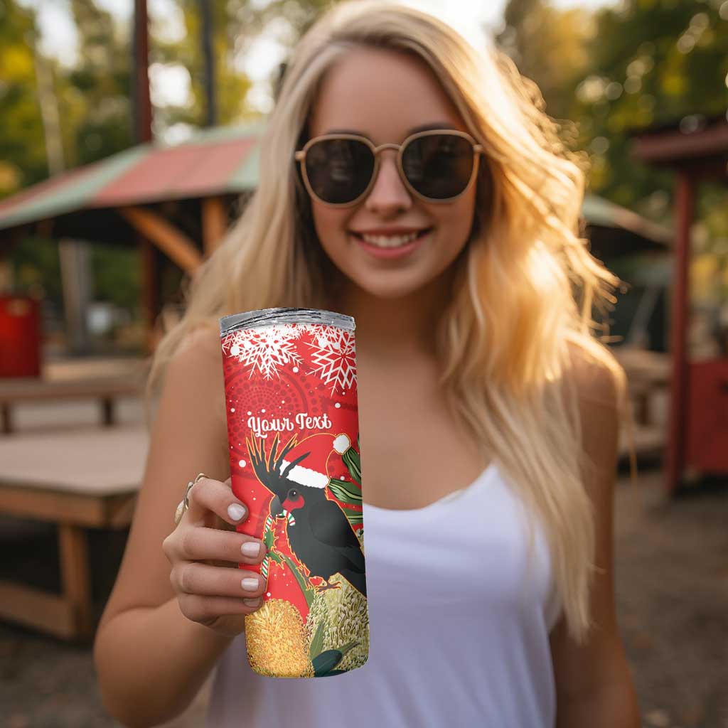 Personalised Palm Cockatoo Australia Christmas Skinny Tumbler Merry Chrissie - Banksia Flowers