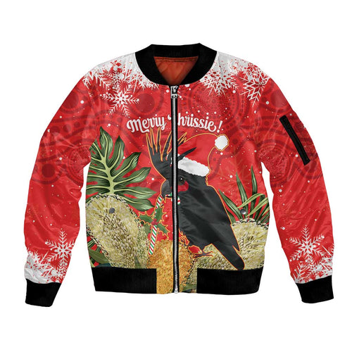 Personalised Palm Cockatoo Australia Christmas Sleeve Zip Bomber Jacket Merry Chrissie - Banksia Flowers