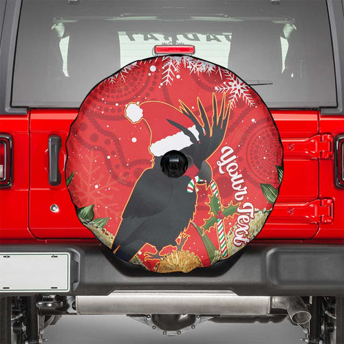 Personalised Palm Cockatoo Australia Christmas Spare Tire Cover Merry Chrissie - Banksia Flowers