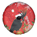 Personalised Palm Cockatoo Australia Christmas Spare Tire Cover Merry Chrissie - Banksia Flowers