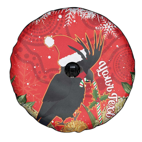 Personalised Palm Cockatoo Australia Christmas Spare Tire Cover Merry Chrissie - Banksia Flowers