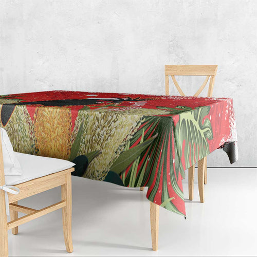 Personalised Palm Cockatoo Australia Christmas Tablecloth Merry Chrissie - Banksia Flowers