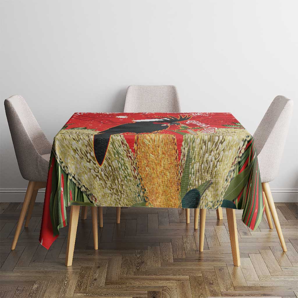 Personalised Palm Cockatoo Australia Christmas Tablecloth Merry Chrissie - Banksia Flowers