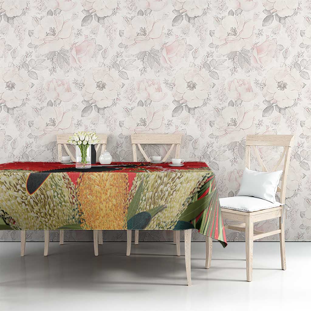 Personalised Palm Cockatoo Australia Christmas Tablecloth Merry Chrissie - Banksia Flowers