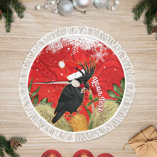 Personalised Palm Cockatoo Australia Christmas Tree Skirt Merry Chrissie - Banksia Flowers