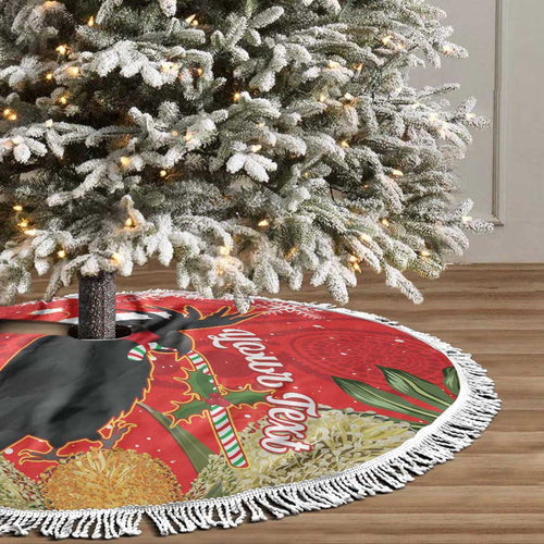 Personalised Palm Cockatoo Australia Christmas Tree Skirt Merry Chrissie - Banksia Flowers