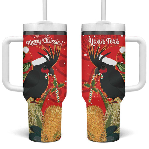 Personalised Palm Cockatoo Australia Christmas Tumbler With Handle Merry Chrissie - Banksia Flowers