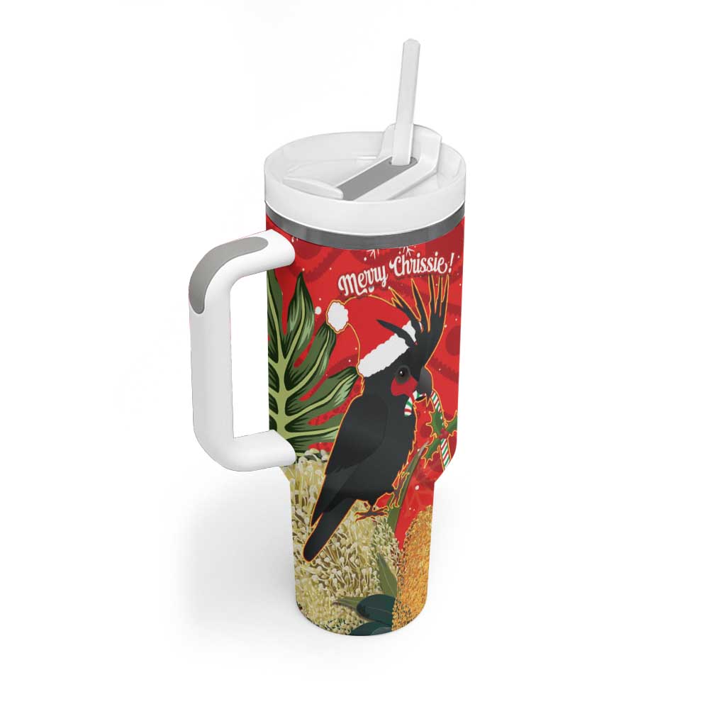 Personalised Palm Cockatoo Australia Christmas Tumbler With Handle Merry Chrissie - Banksia Flowers
