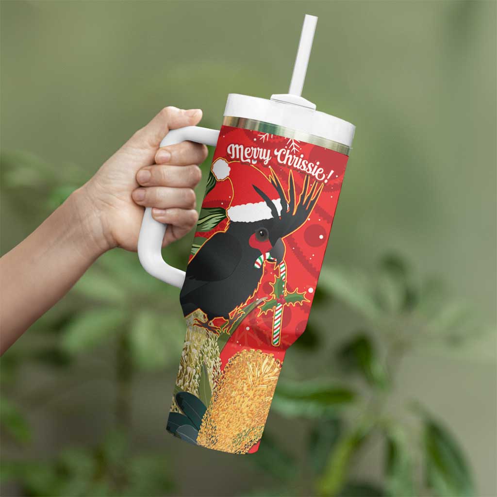 Personalised Palm Cockatoo Australia Christmas Tumbler With Handle Merry Chrissie - Banksia Flowers