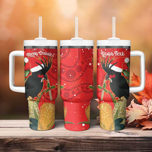 Personalised Palm Cockatoo Australia Christmas Tumbler With Handle Merry Chrissie - Banksia Flowers