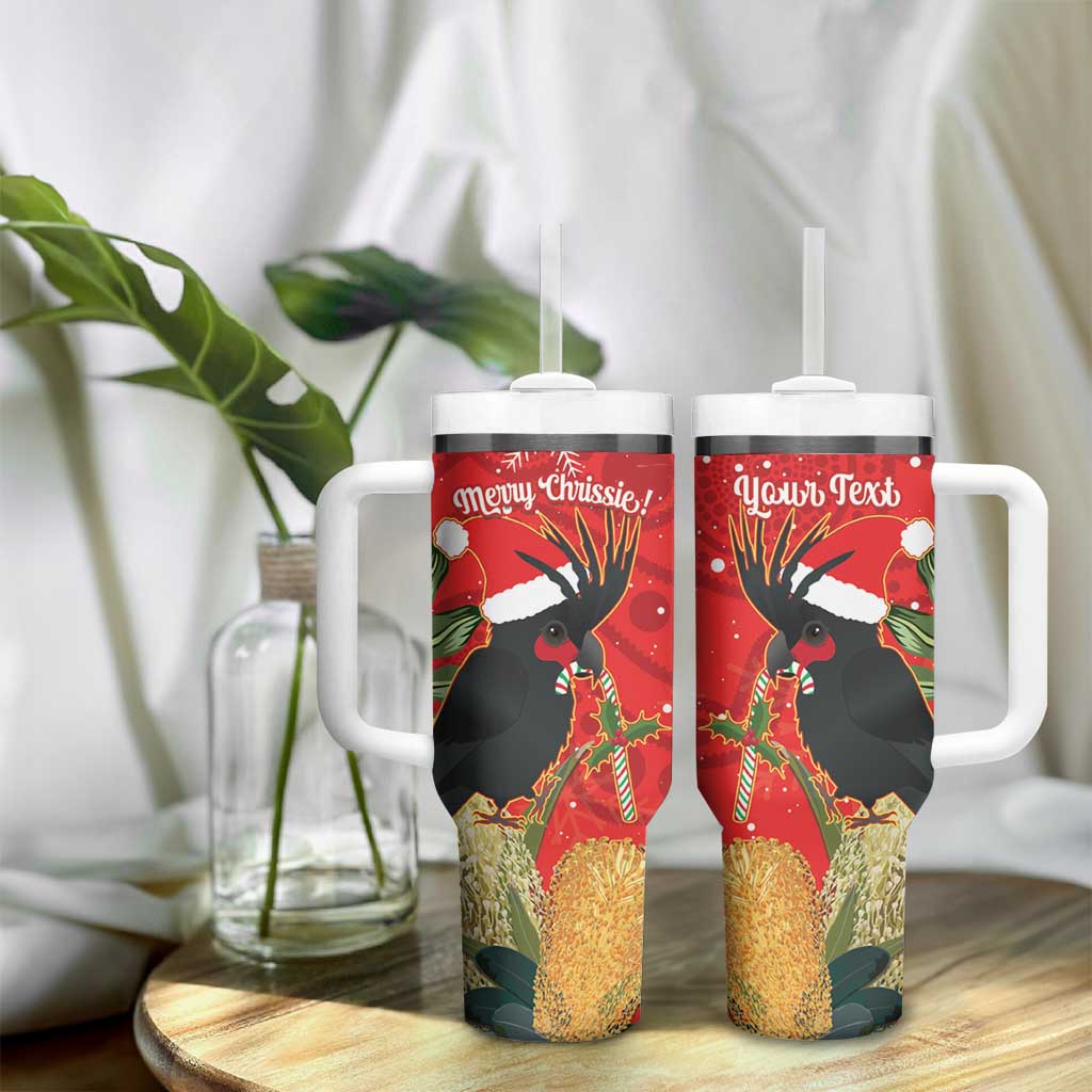 Personalised Palm Cockatoo Australia Christmas Tumbler With Handle Merry Chrissie - Banksia Flowers