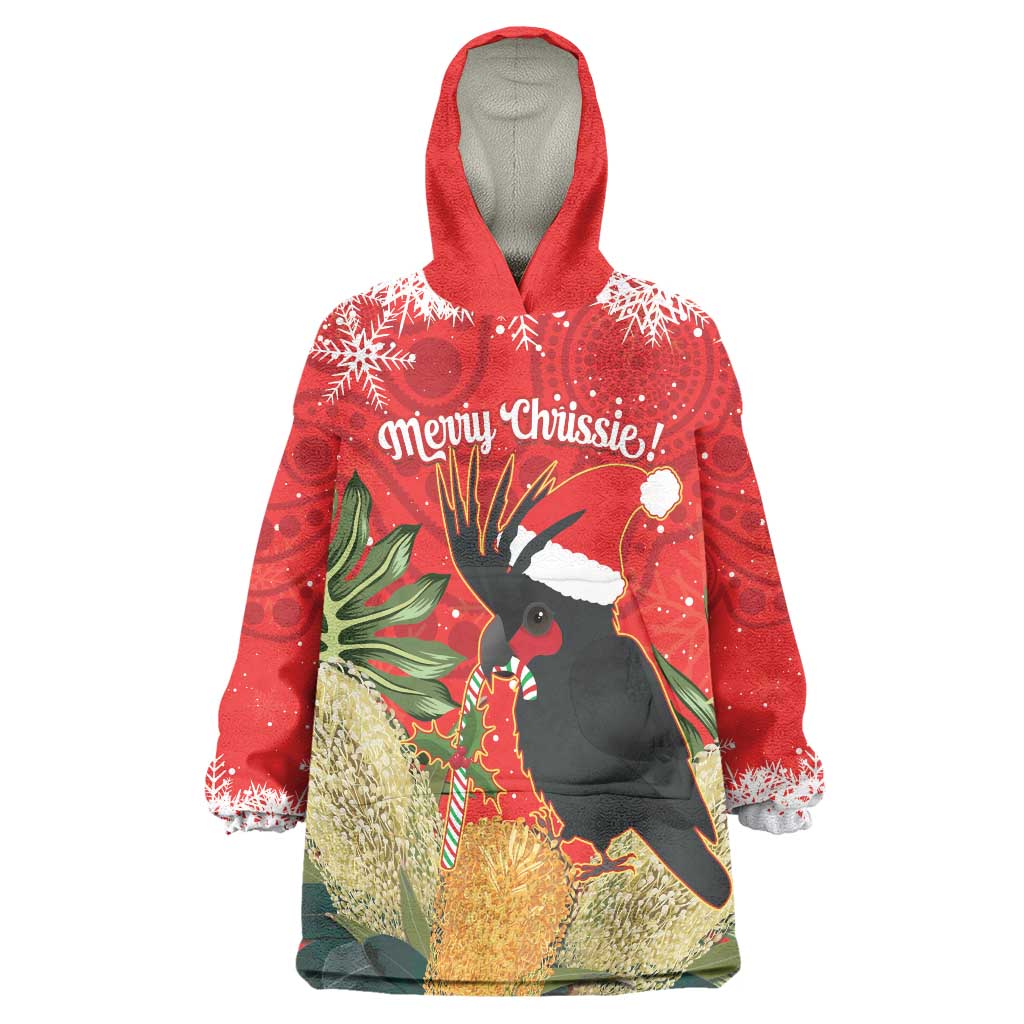 Personalised Palm Cockatoo Australia Christmas Wearable Blanket Hoodie Merry Chrissie - Banksia Flowers
