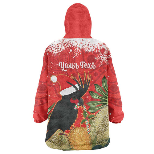 Personalised Palm Cockatoo Australia Christmas Wearable Blanket Hoodie Merry Chrissie - Banksia Flowers