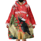 Personalised Palm Cockatoo Australia Christmas Wearable Blanket Hoodie Merry Chrissie - Banksia Flowers