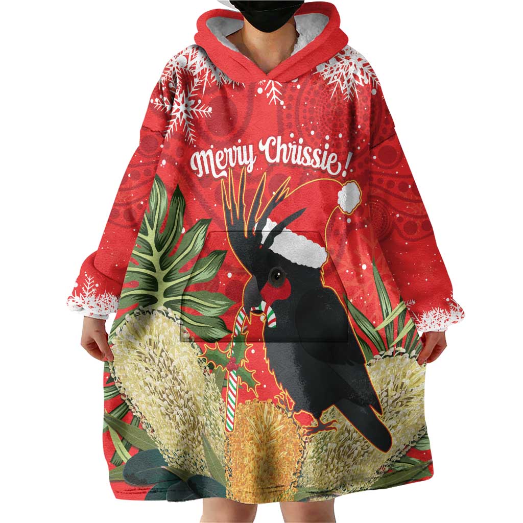 Personalised Palm Cockatoo Australia Christmas Wearable Blanket Hoodie Merry Chrissie - Banksia Flowers