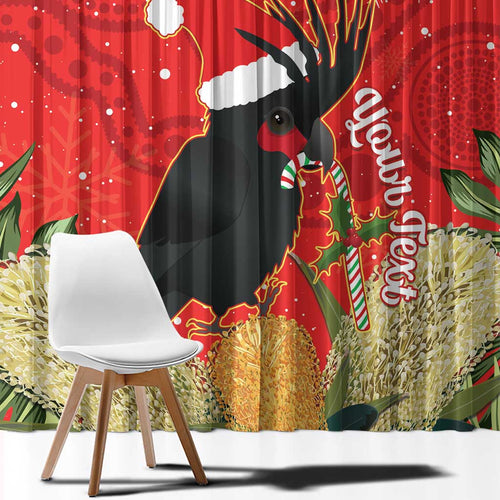 Personalised Palm Cockatoo Australia Christmas Window Curtain Merry Chrissie - Banksia Flowers