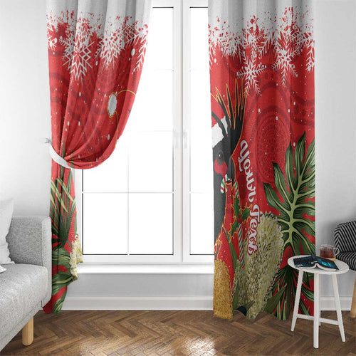 Personalised Palm Cockatoo Australia Christmas Window Curtain Merry Chrissie - Banksia Flowers