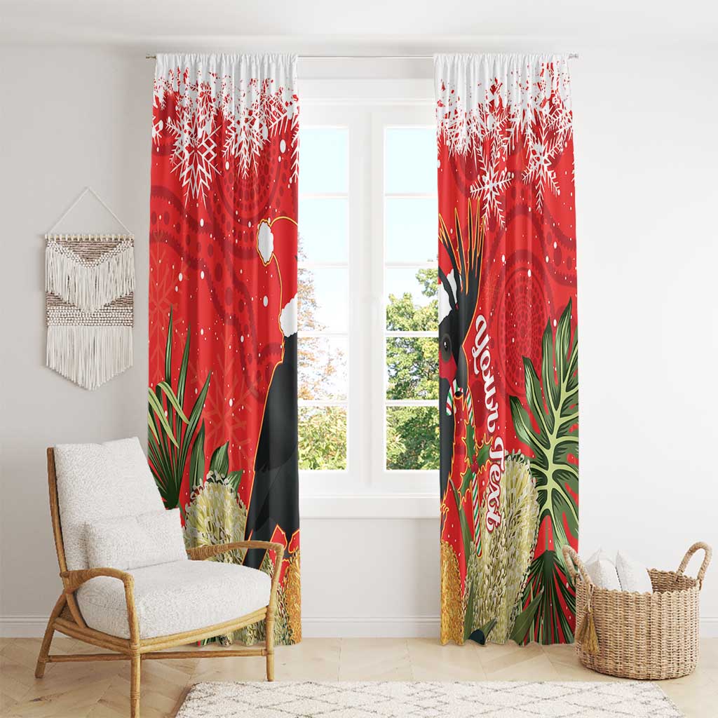 Personalised Palm Cockatoo Australia Christmas Window Curtain Merry Chrissie - Banksia Flowers