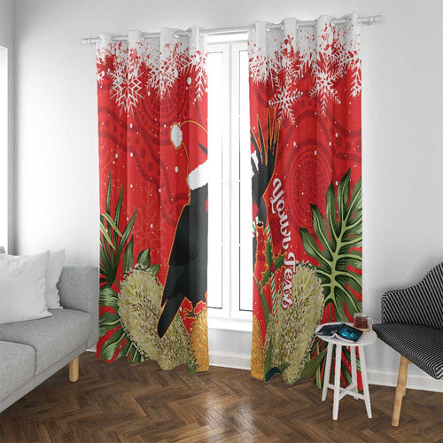 Personalised Palm Cockatoo Australia Christmas Window Curtain Merry Chrissie - Banksia Flowers