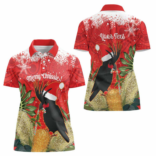 Personalised Palm Cockatoo Australia Christmas Women Polo Shirt Merry Chrissie - Banksia Flowers
