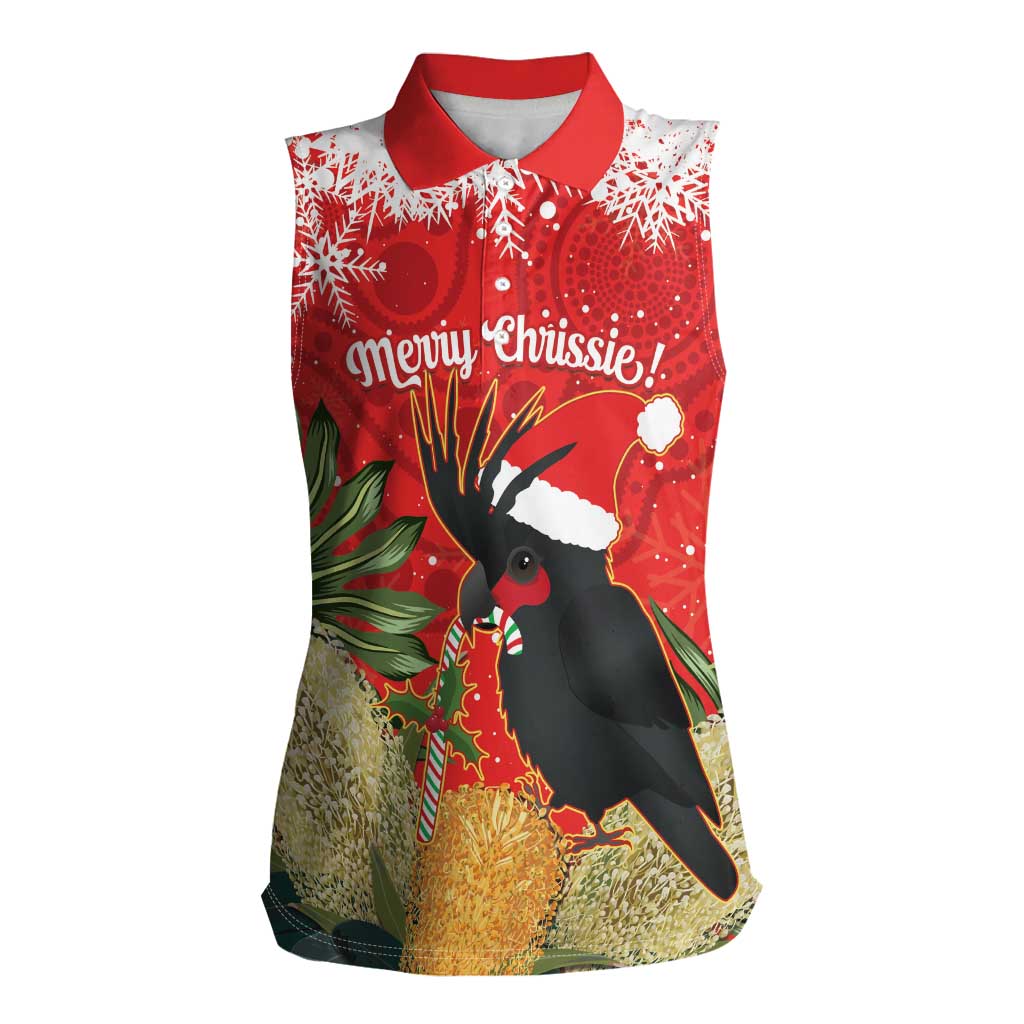 Personalised Palm Cockatoo Australia Christmas Women Sleeveless Polo Shirt Merry Chrissie - Banksia Flowers