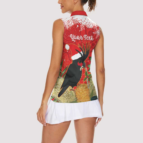 Personalised Palm Cockatoo Australia Christmas Women Sleeveless Polo Shirt Merry Chrissie - Banksia Flowers