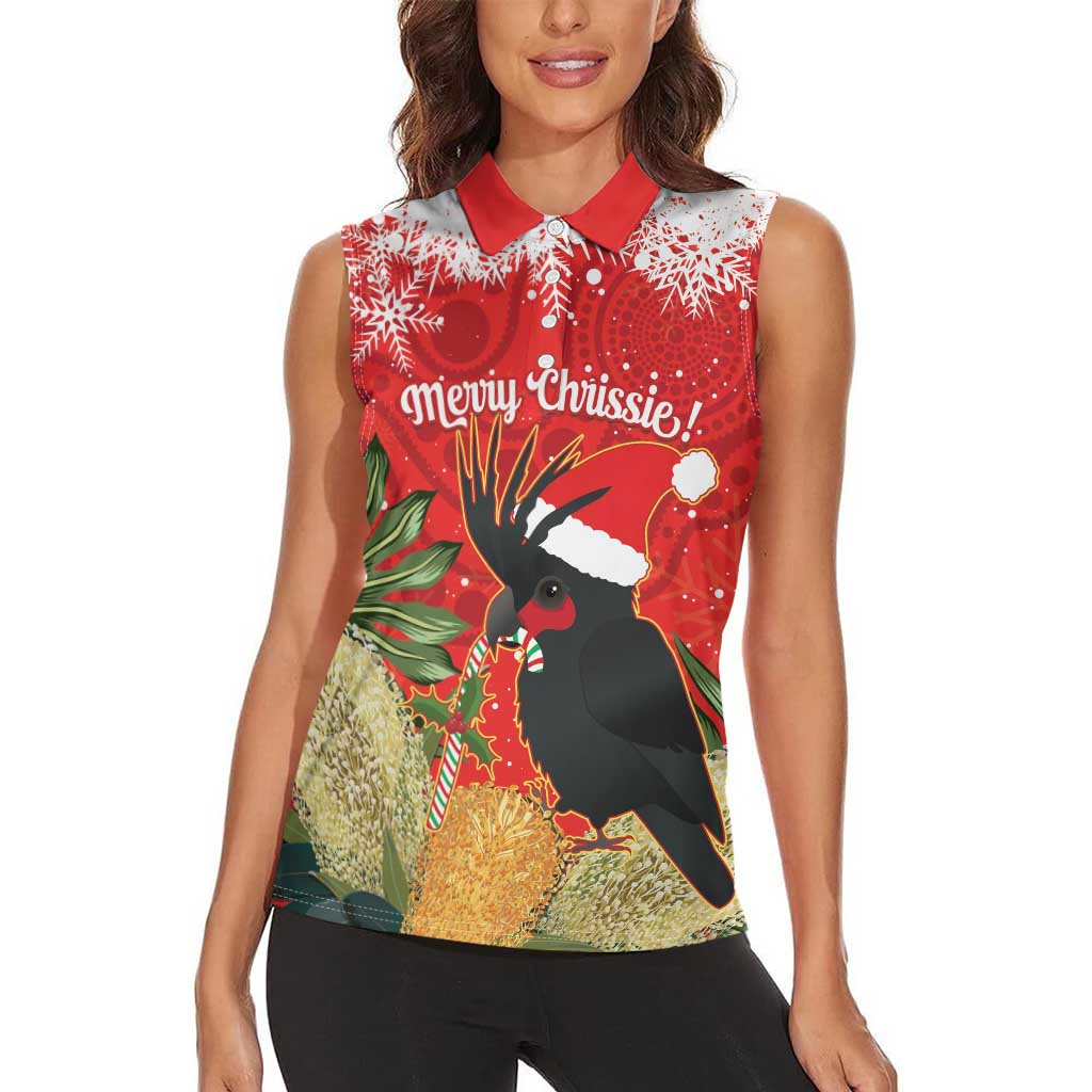 Personalised Palm Cockatoo Australia Christmas Women Sleeveless Polo Shirt Merry Chrissie - Banksia Flowers