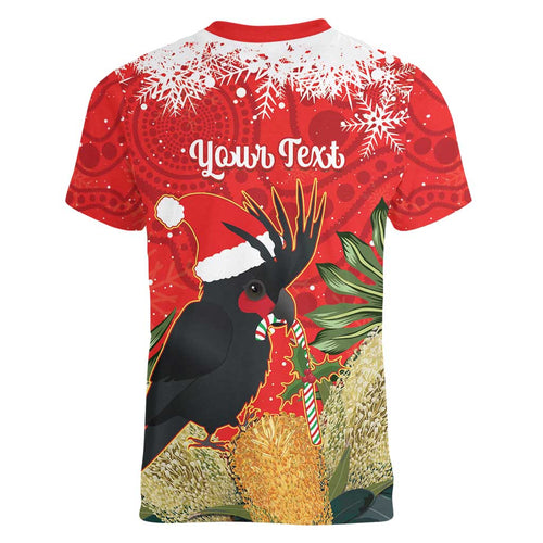 Personalised Palm Cockatoo Australia Christmas Women V-Neck T-Shirt Merry Chrissie - Banksia Flowers