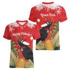 Personalised Palm Cockatoo Australia Christmas Women V-Neck T-Shirt Merry Chrissie - Banksia Flowers