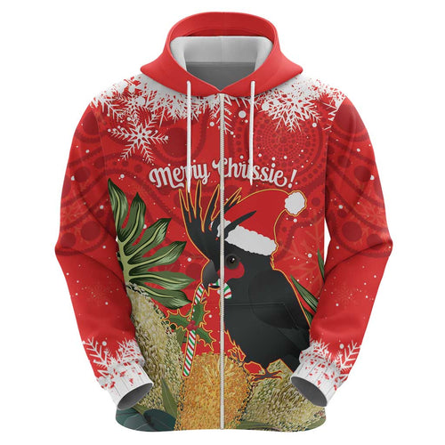 Personalised Palm Cockatoo Australia Christmas Zip Hoodie Merry Chrissie - Banksia Flowers