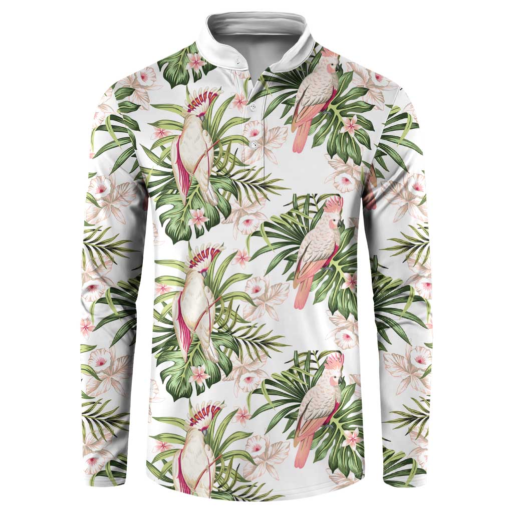 Australia Pink Cockatoo Button Sweatshirt Aussie Orchids - Seamless Pattern