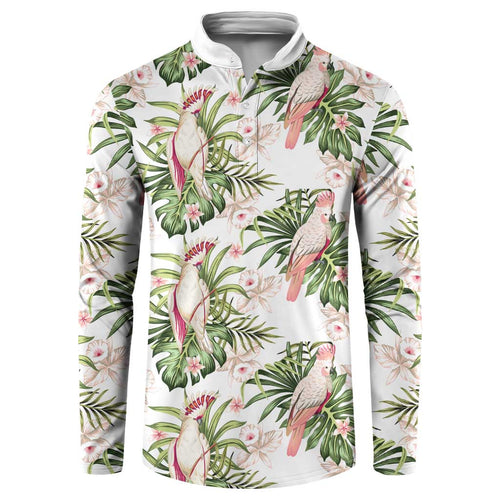 Australia Pink Cockatoo Button Sweatshirt Aussie Orchids - Seamless Pattern