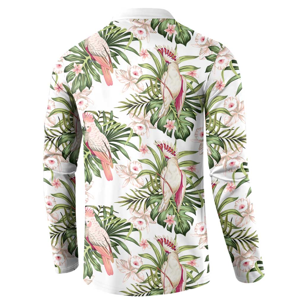 Australia Pink Cockatoo Button Sweatshirt Aussie Orchids - Seamless Pattern