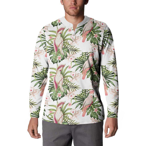 Australia Pink Cockatoo Button Sweatshirt Aussie Orchids - Seamless Pattern