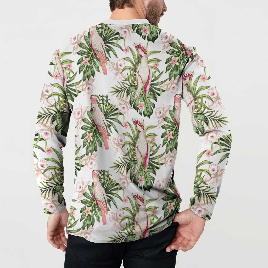 Australia Pink Cockatoo Button Sweatshirt Aussie Orchids - Seamless Pattern