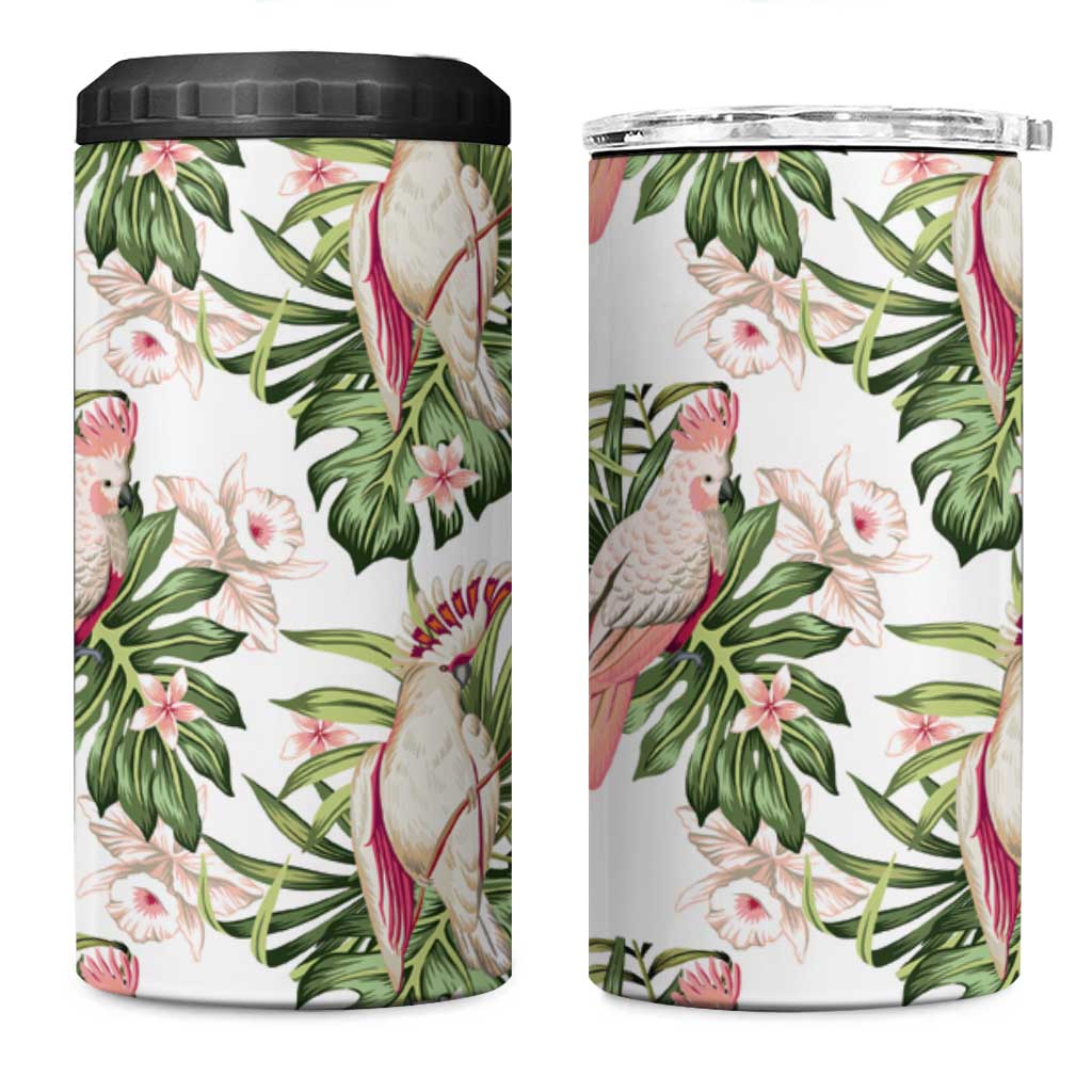Australia Pink Cockatoo 4 in 1 Can Cooler Tumbler Aussie Orchids - Seamless Pattern