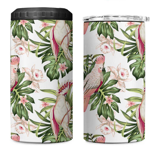 Australia Pink Cockatoo 4 in 1 Can Cooler Tumbler Aussie Orchids - Seamless Pattern