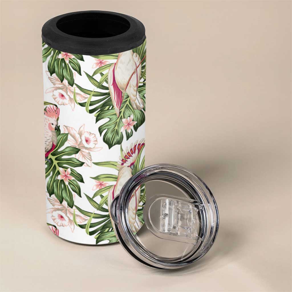 Australia Pink Cockatoo 4 in 1 Can Cooler Tumbler Aussie Orchids - Seamless Pattern