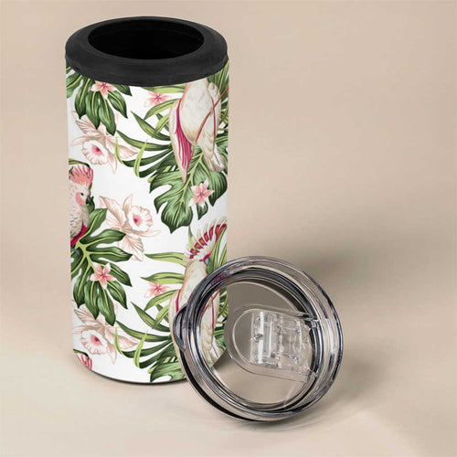 Australia Pink Cockatoo 4 in 1 Can Cooler Tumbler Aussie Orchids - Seamless Pattern